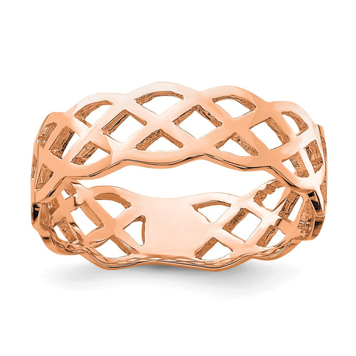 14K Rose Polished Weave Ring-D4733