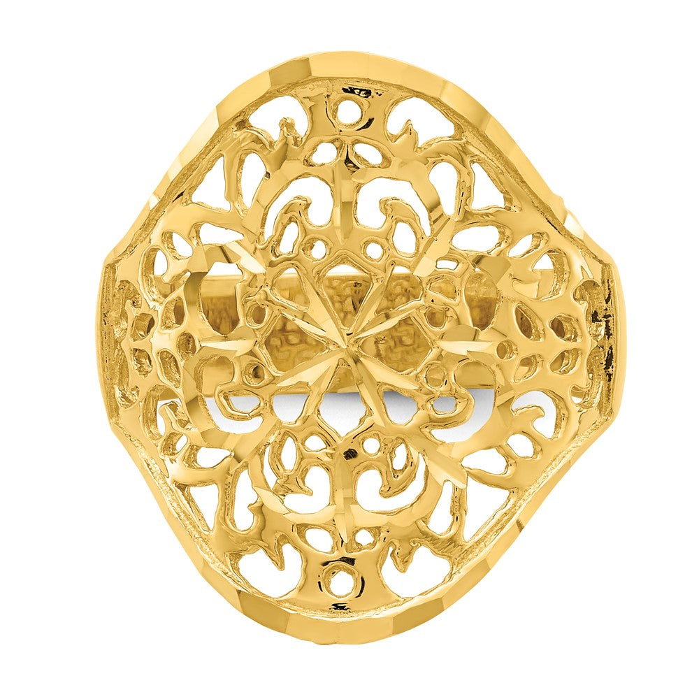 14K Polished Filigree Ring-D4739