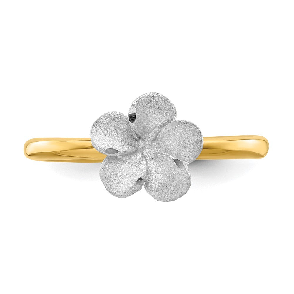 14K Two-tone Brushed & Polished Plumeria Ring-D4740