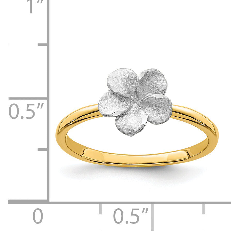 14K Two-tone Brushed & Polished Plumeria Ring-D4740