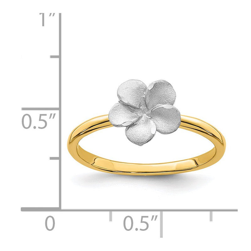 14K Two-tone Brushed & Polished Plumeria Ring-D4740