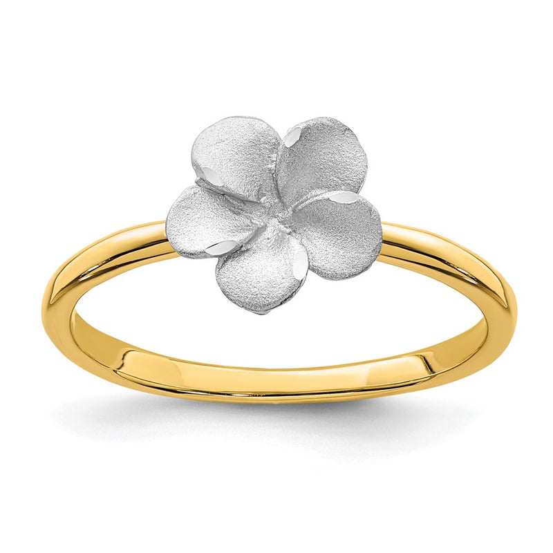 14K Two-tone Brushed & Polished Plumeria Ring-D4740