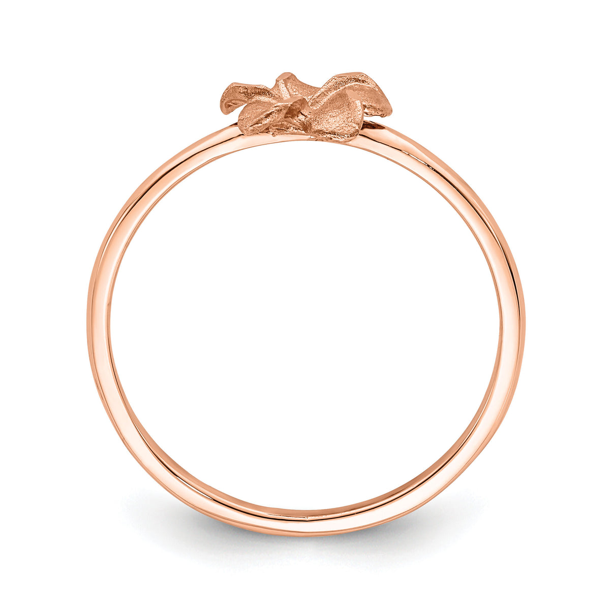 14k Rose Brushed & Polished D/C Plumeria Ring-D4742
