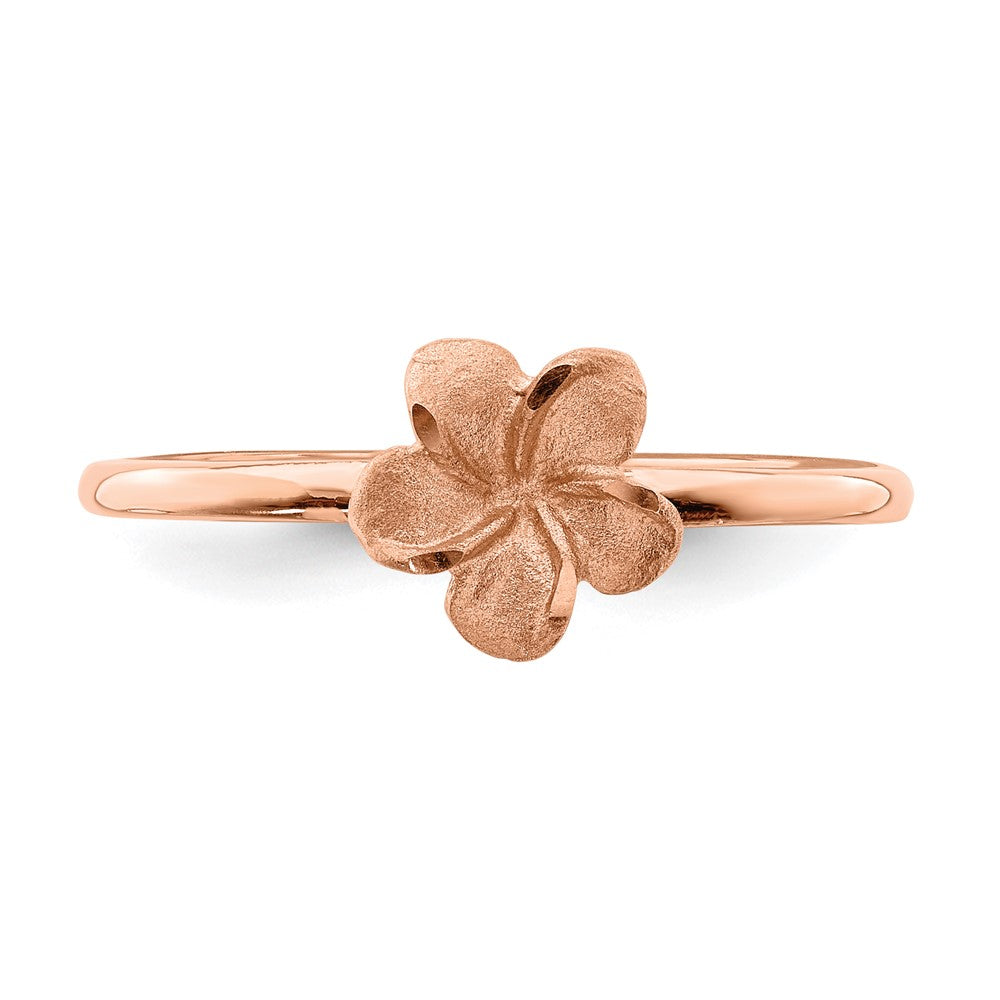 14k Rose Brushed & Polished D/C Plumeria Ring-D4742