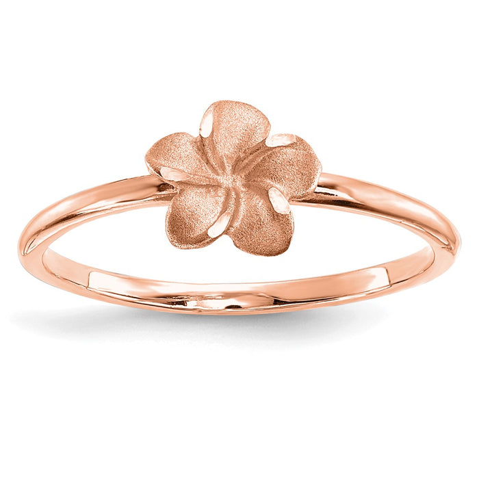 14k Rose Brushed & Polished D/C Plumeria Ring-D4742