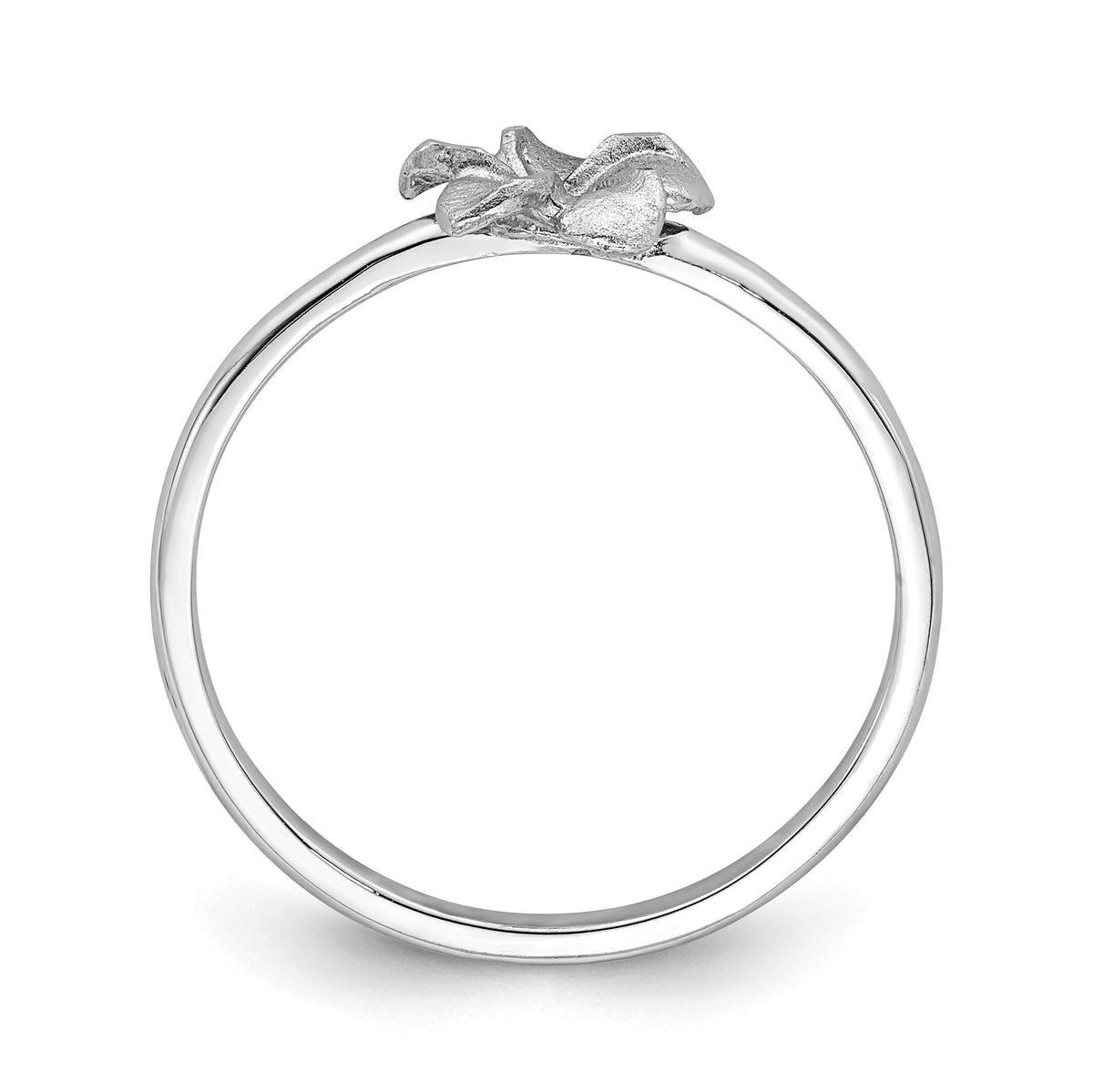 14K White Brushed & Polished D/C Plumeria Ring-D4743