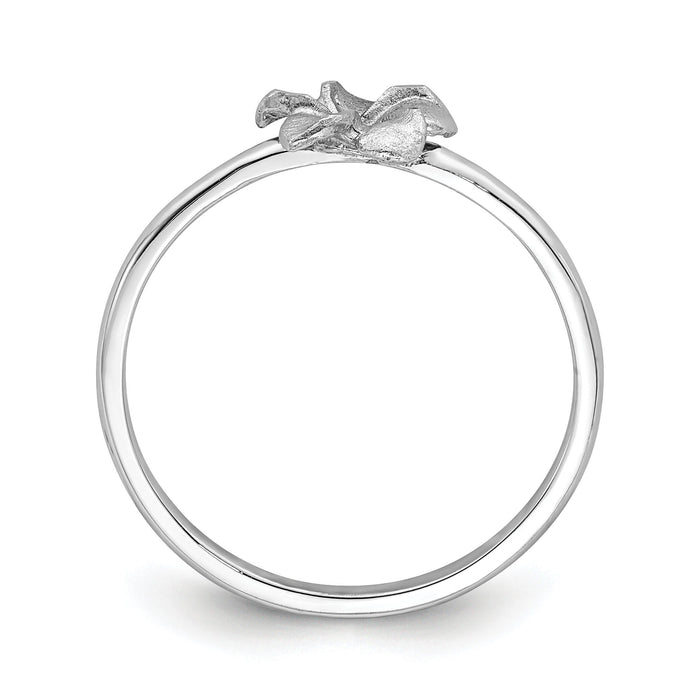 14K White Brushed & Polished D/C Plumeria Ring-D4743
