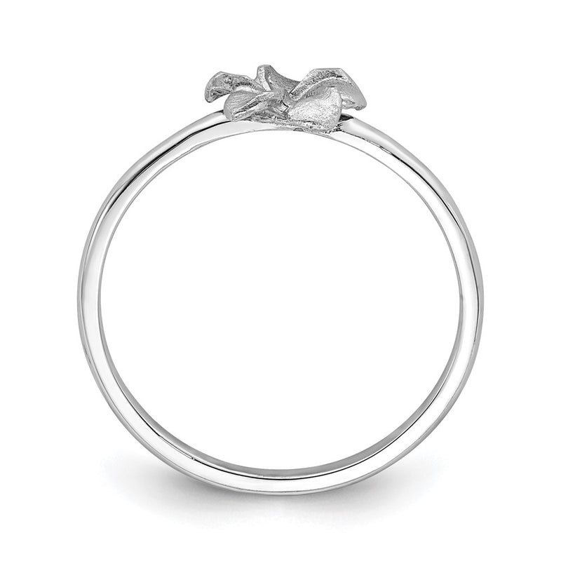 14K White Brushed & Polished D/C Plumeria Ring-D4743