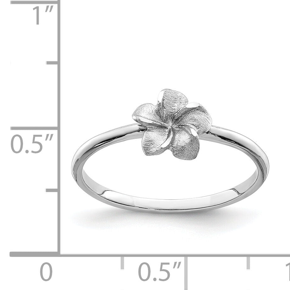 14K White Brushed & Polished D/C Plumeria Ring-D4743