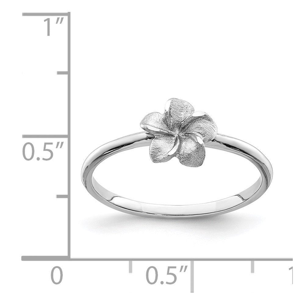 14K White Brushed & Polished D/C Plumeria Ring-D4743