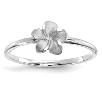 14K White Brushed & Polished D/C Plumeria Ring-D4743