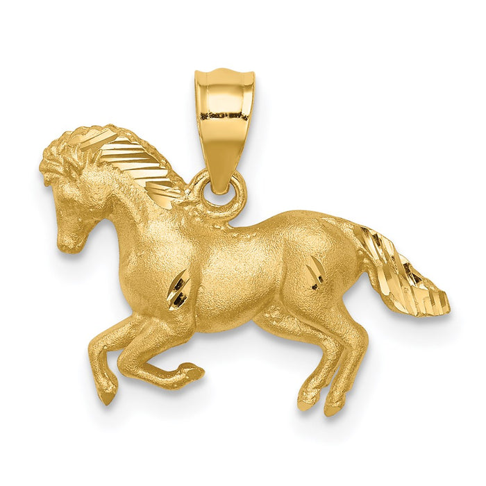 14K Brushed and Diamond-cut Horse Pendant-D4747