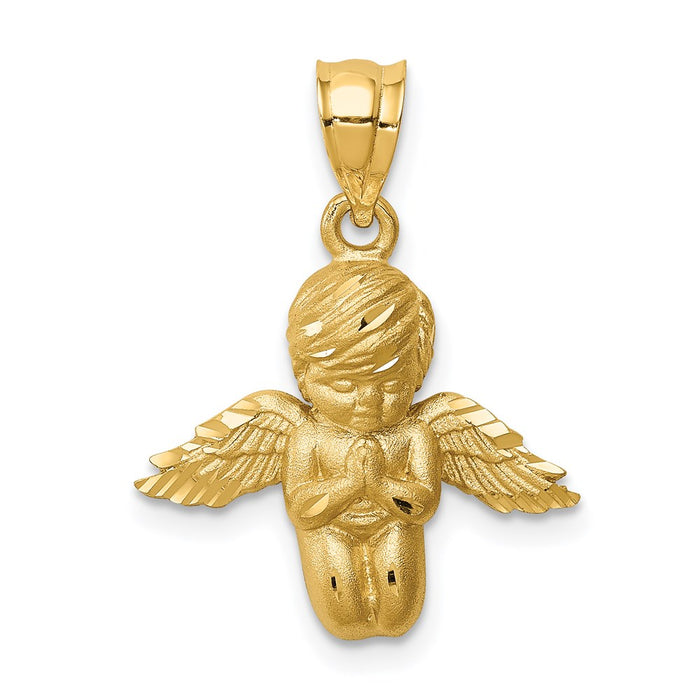 14K Brushed & Diamond-cut Angel Pendant-D4751