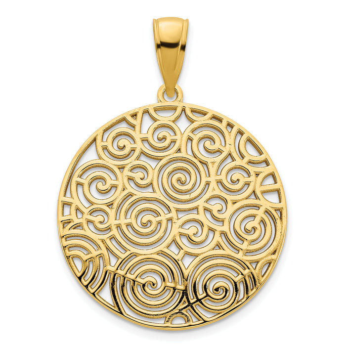 14k Fancy Filigree Disc Pendant-D5042