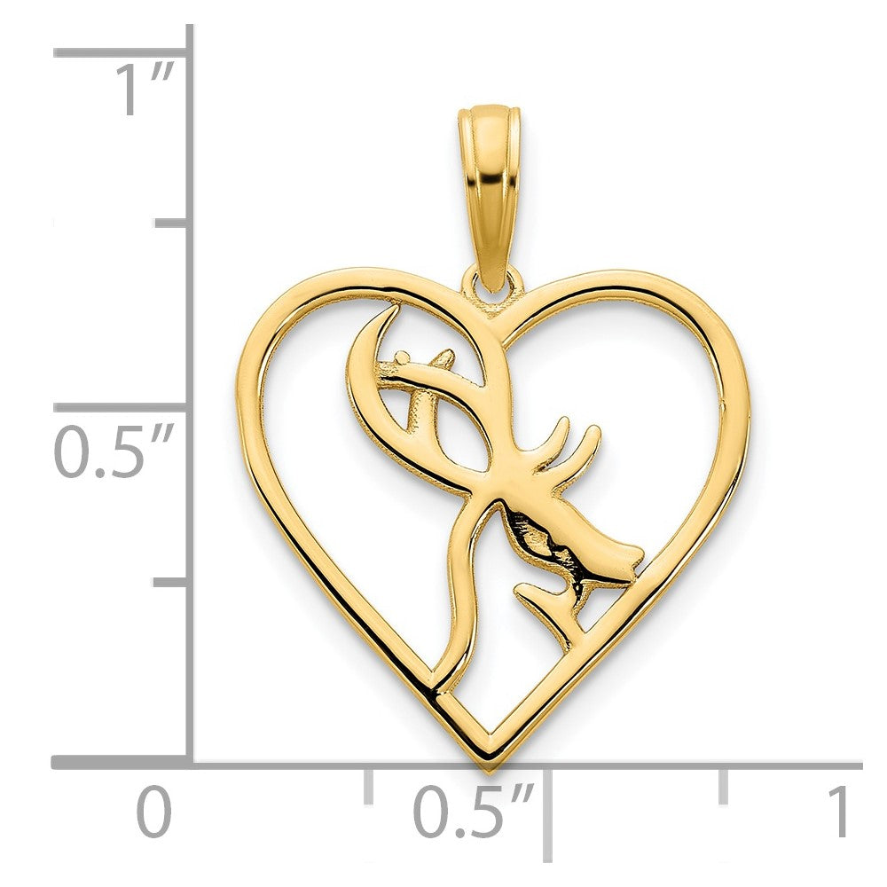 14ky Deer in a Heart Pendant-D5066