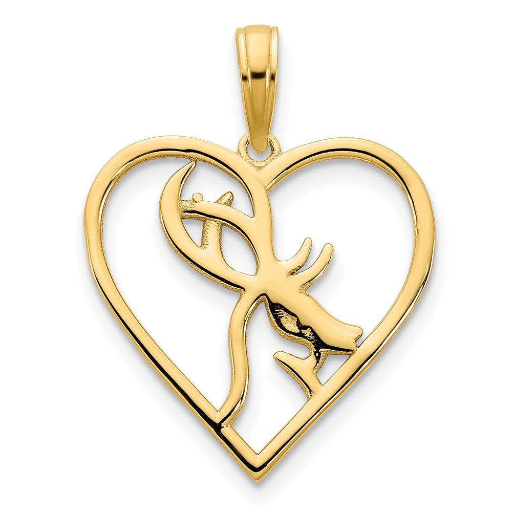 14ky Deer in a Heart Pendant-D5066