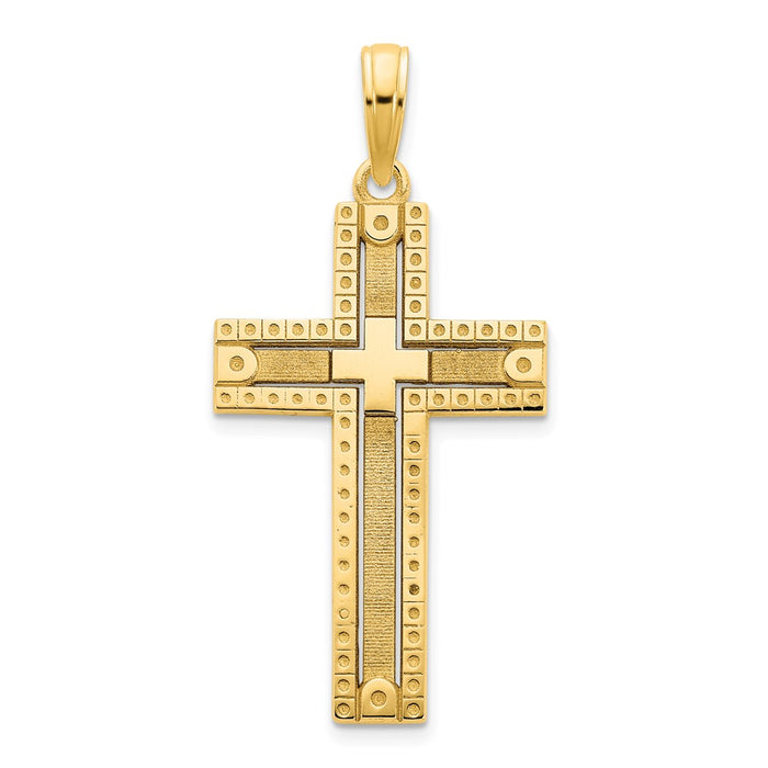 14k Fancy Sandblasted Cross Pendant-D5140