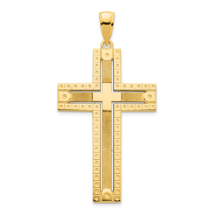 14k Fancy Sandblasted Cross Pendant-D5141