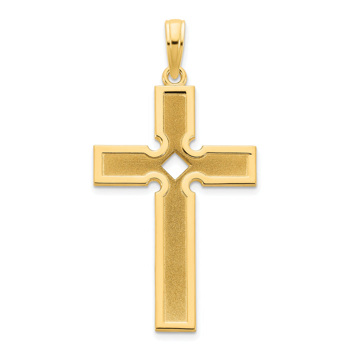 14k Polished and Satin Cross Pendant-D5226