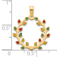 14k Polished Epoxy Christmas Light Wreath Pendant-D5249
