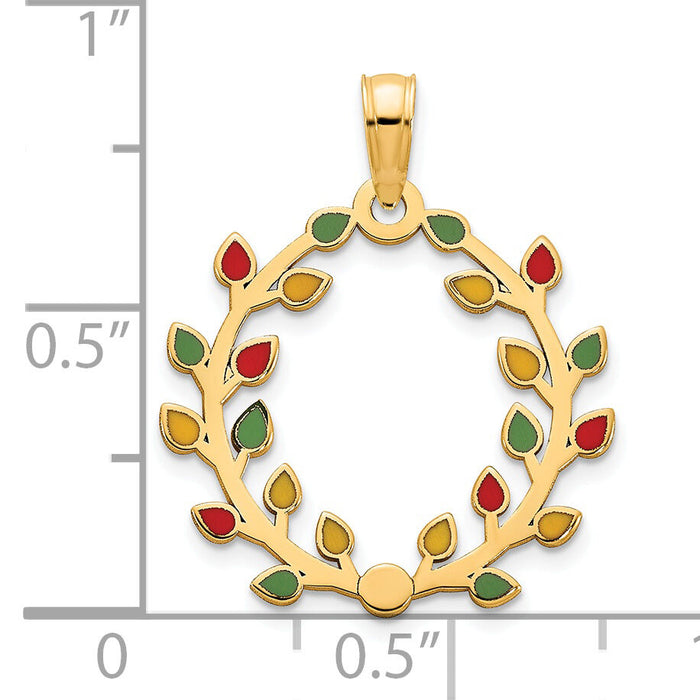 14k Polished Epoxy Christmas Light Wreath Pendant-D5249