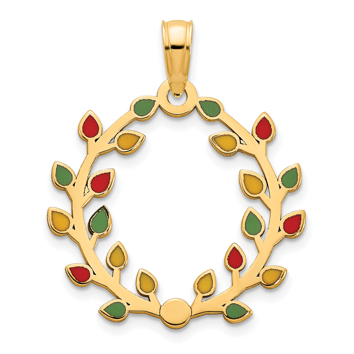 14k Polished Epoxy Christmas Light Wreath Pendant-D5249
