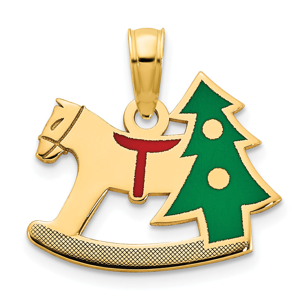 14k Polished Epoxy Rocking Horse with Christmas Tree Pendant-D5250