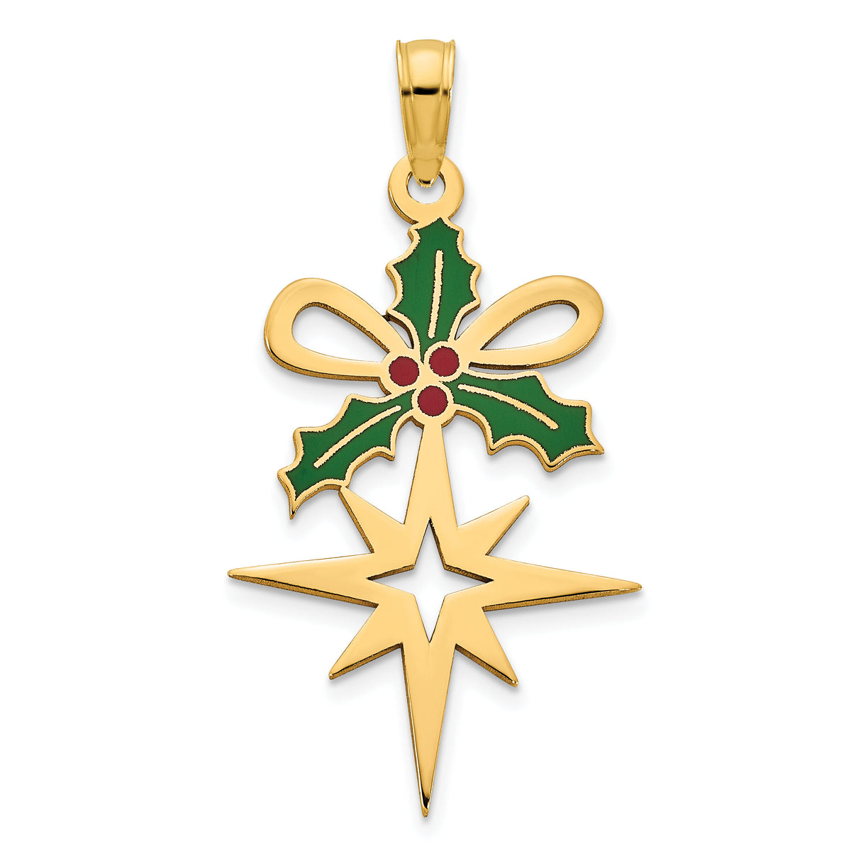 14k Epoxy Holly and North Star Pendant-D5260