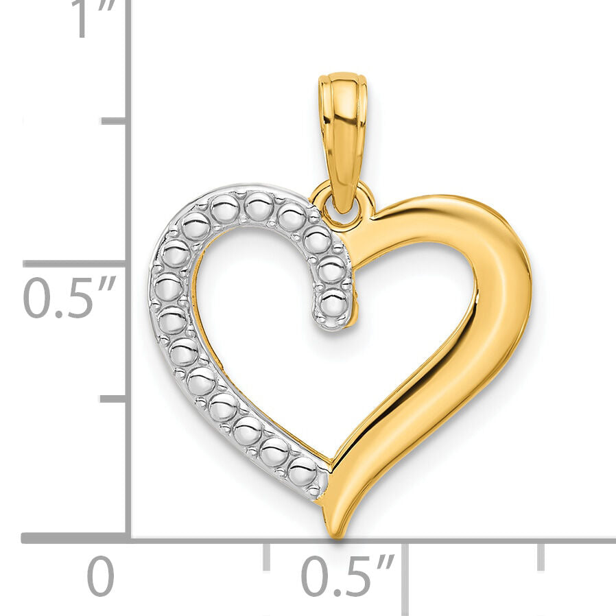 14k and Rhodium Polished Heart Pendant-D5269