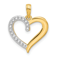 14k and Rhodium Polished Heart Pendant-D5269