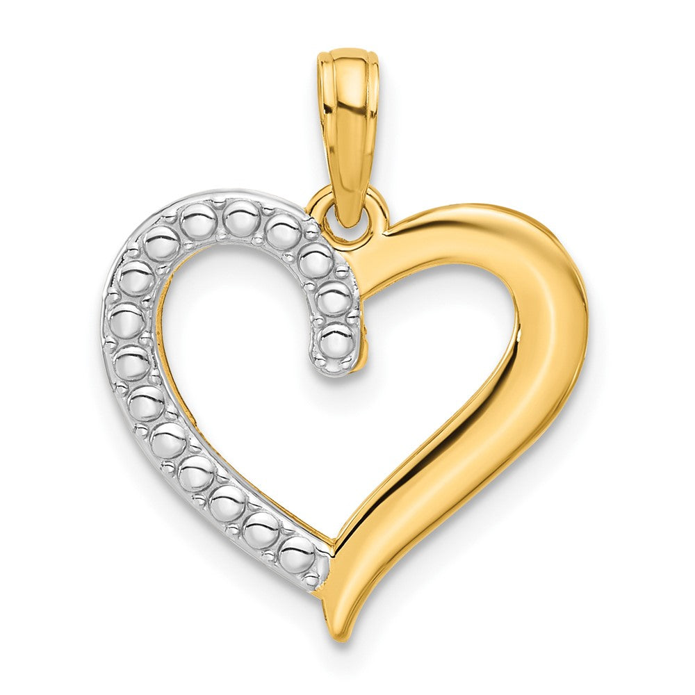 14k and Rhodium Polished Heart Pendant-D5269