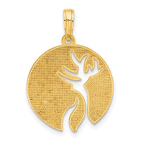 14k Polished Cut-out Deer Head Circle Pendant-D5270