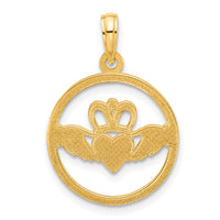 14k Polished Circle Claddagh Pendant-D5277