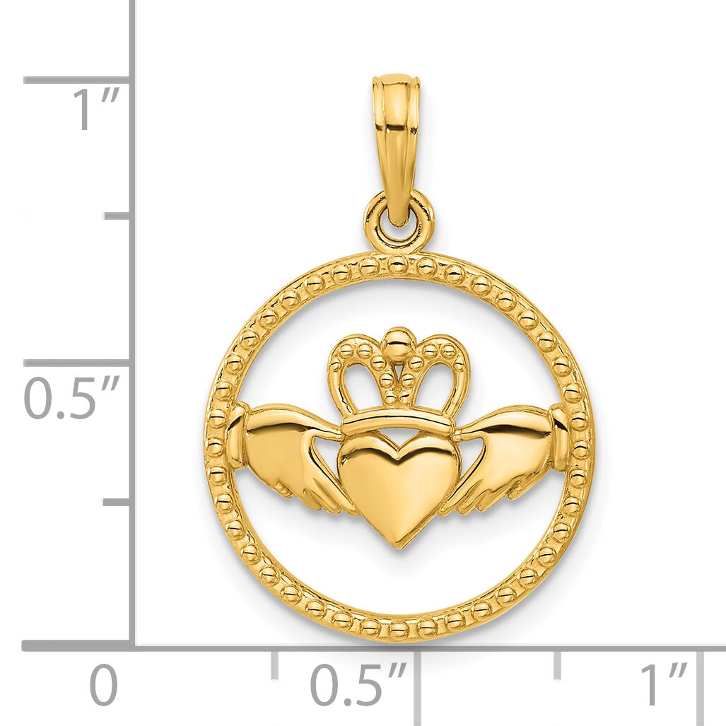 14k Polished Circle Claddagh Pendant-D5277