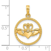 14k Polished Circle Claddagh Pendant-D5277