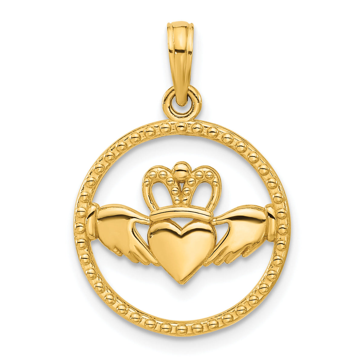 14k Polished Circle Claddagh Pendant-D5277