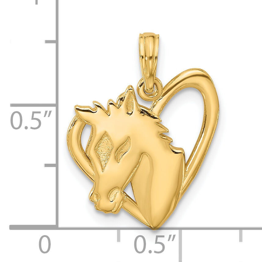 14K Polished Heart with Horse Pendant-D5290