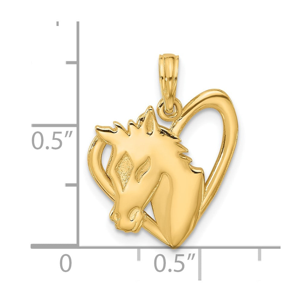 14K Polished Heart with Horse Pendant-D5290