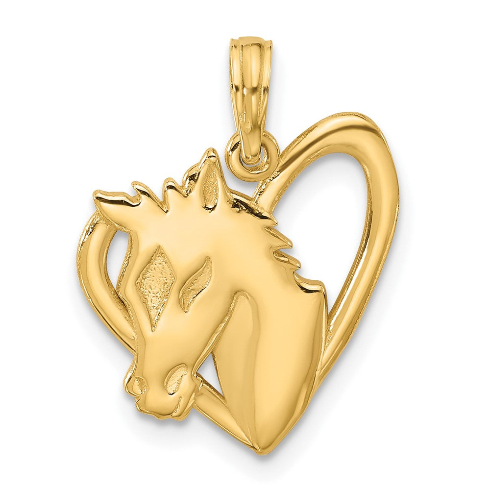 14K Polished Heart with Horse Pendant-D5290