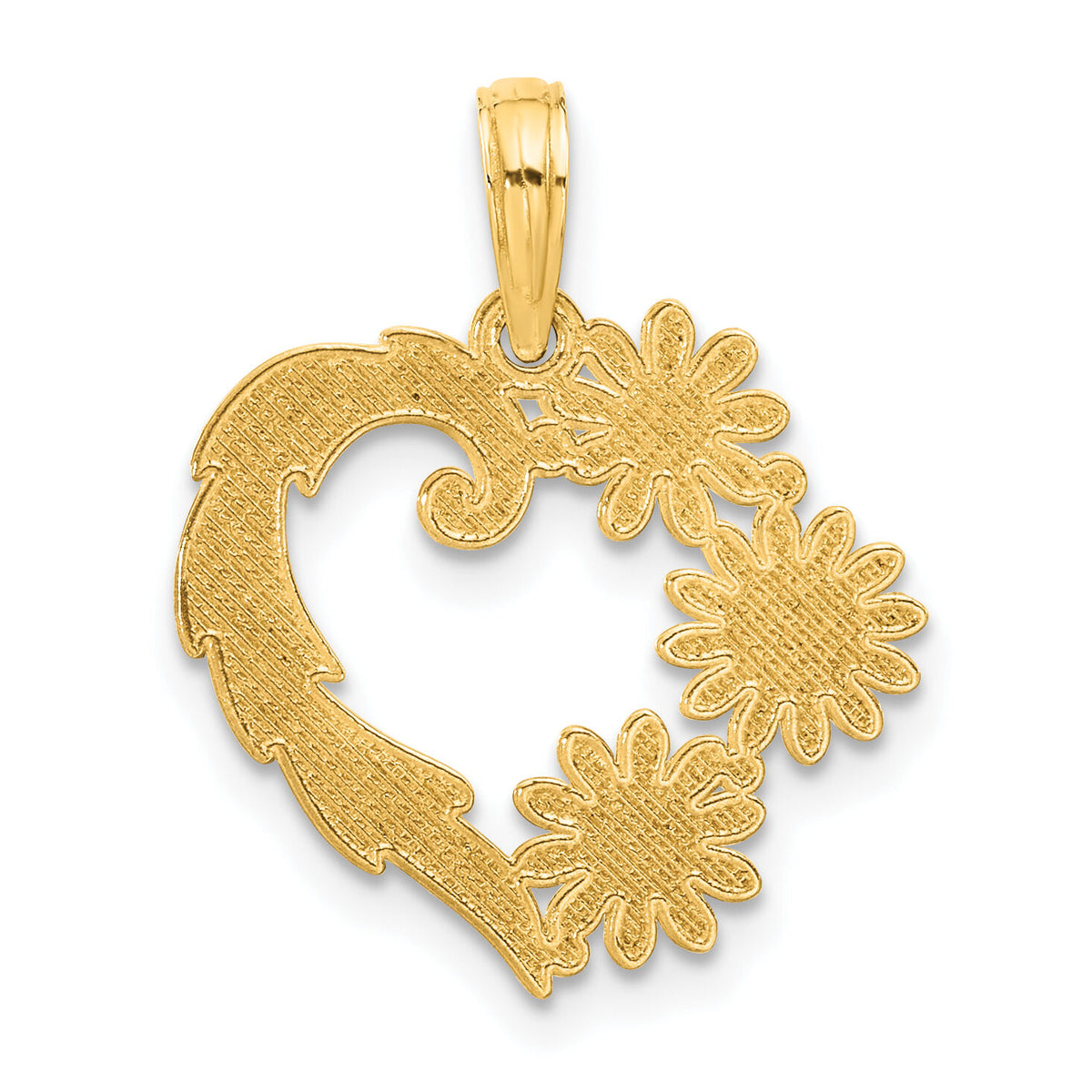 14k Polished Floral Heart Pendant-D5304