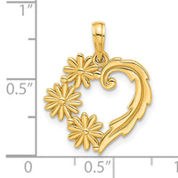14k Polished Floral Heart Pendant-D5304