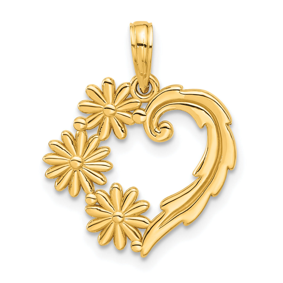 14k Polished Floral Heart Pendant-D5304