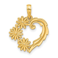 14k Polished Floral Heart Pendant-D5304