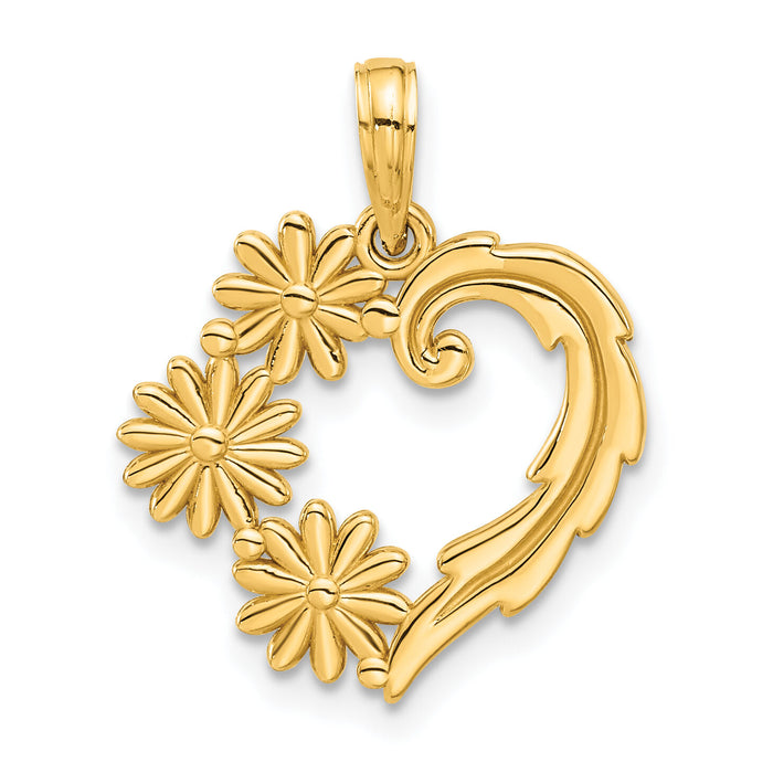 14k Polished Floral Heart Pendant-D5304