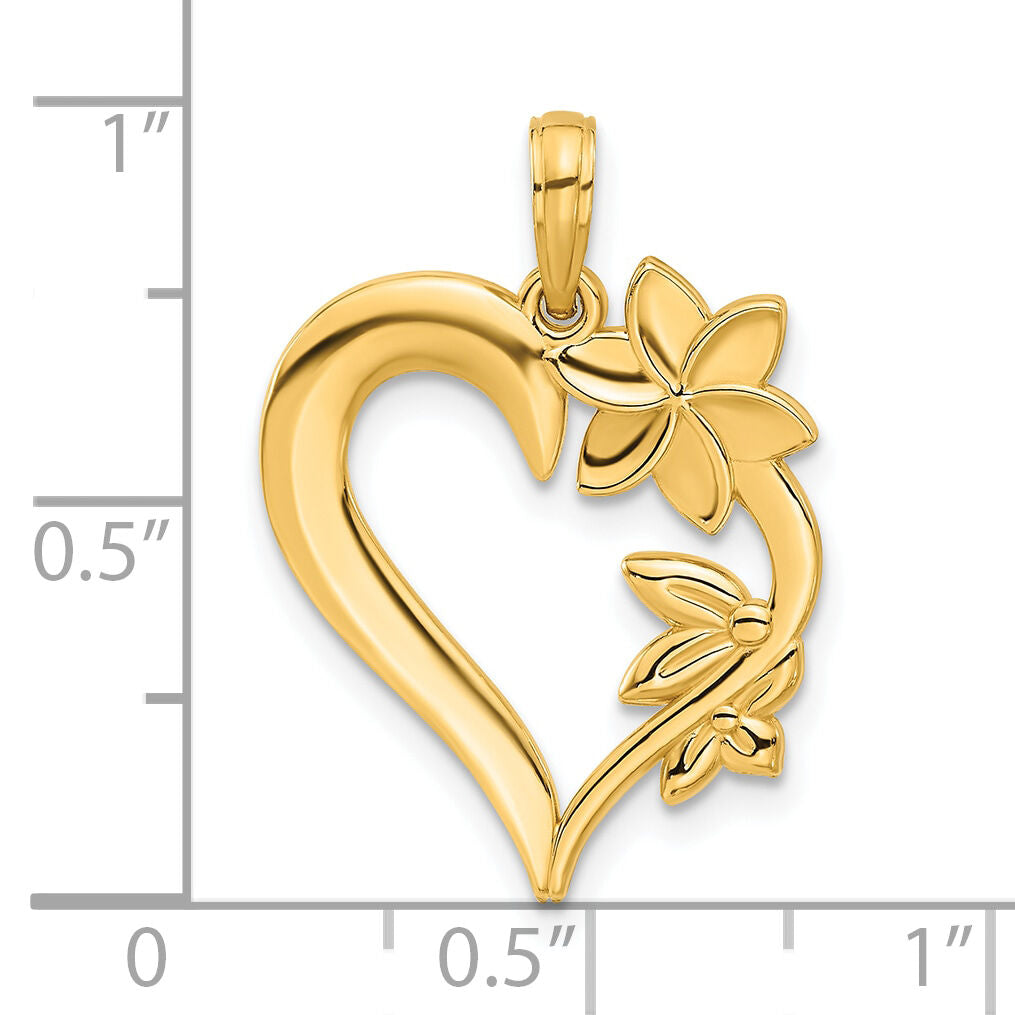 14k Polished Floral Heart Pendant-D5305