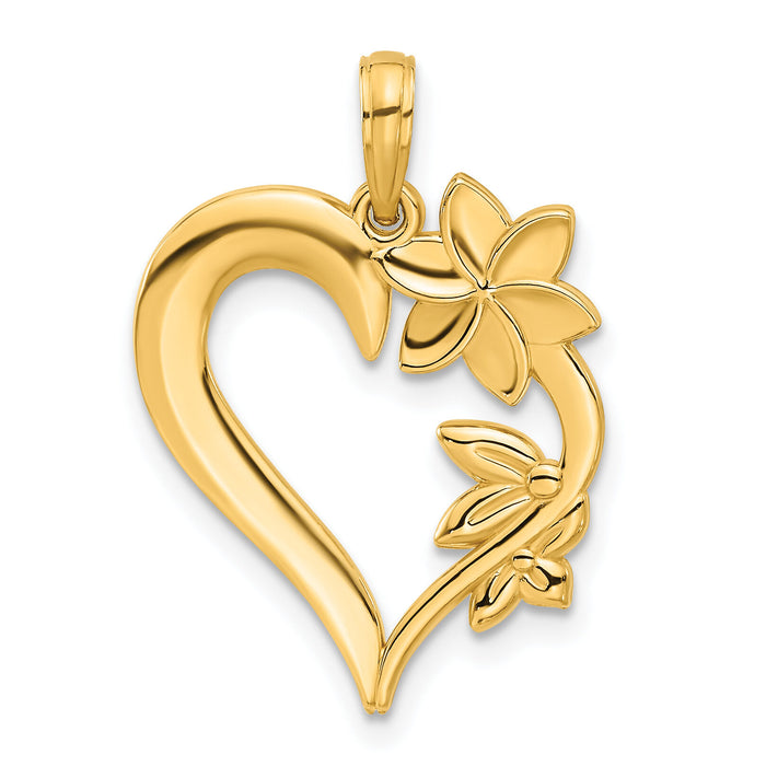 14k Polished Floral Heart Pendant-D5305