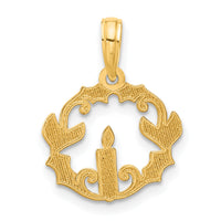 14k Polished Candle with Holly Circle Pendant-D5314