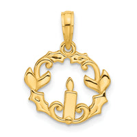 14k Polished Candle with Holly Circle Pendant-D5314