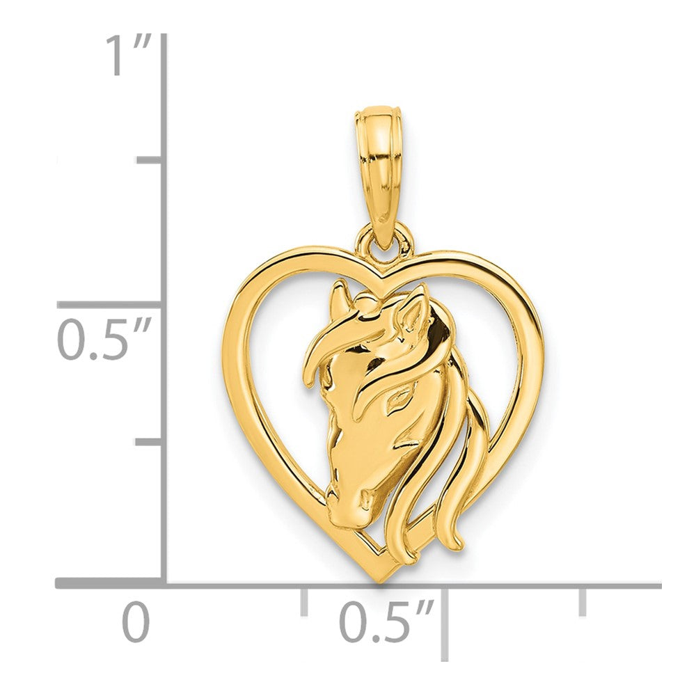 14k Polished Horse Head In Heart Pendant-D5319