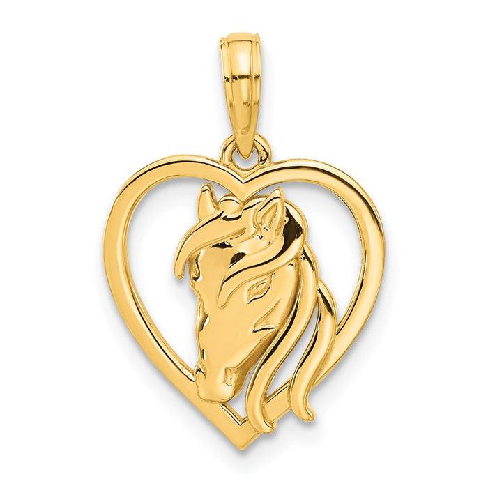 14k Polished Horse Head In Heart Pendant-D5319